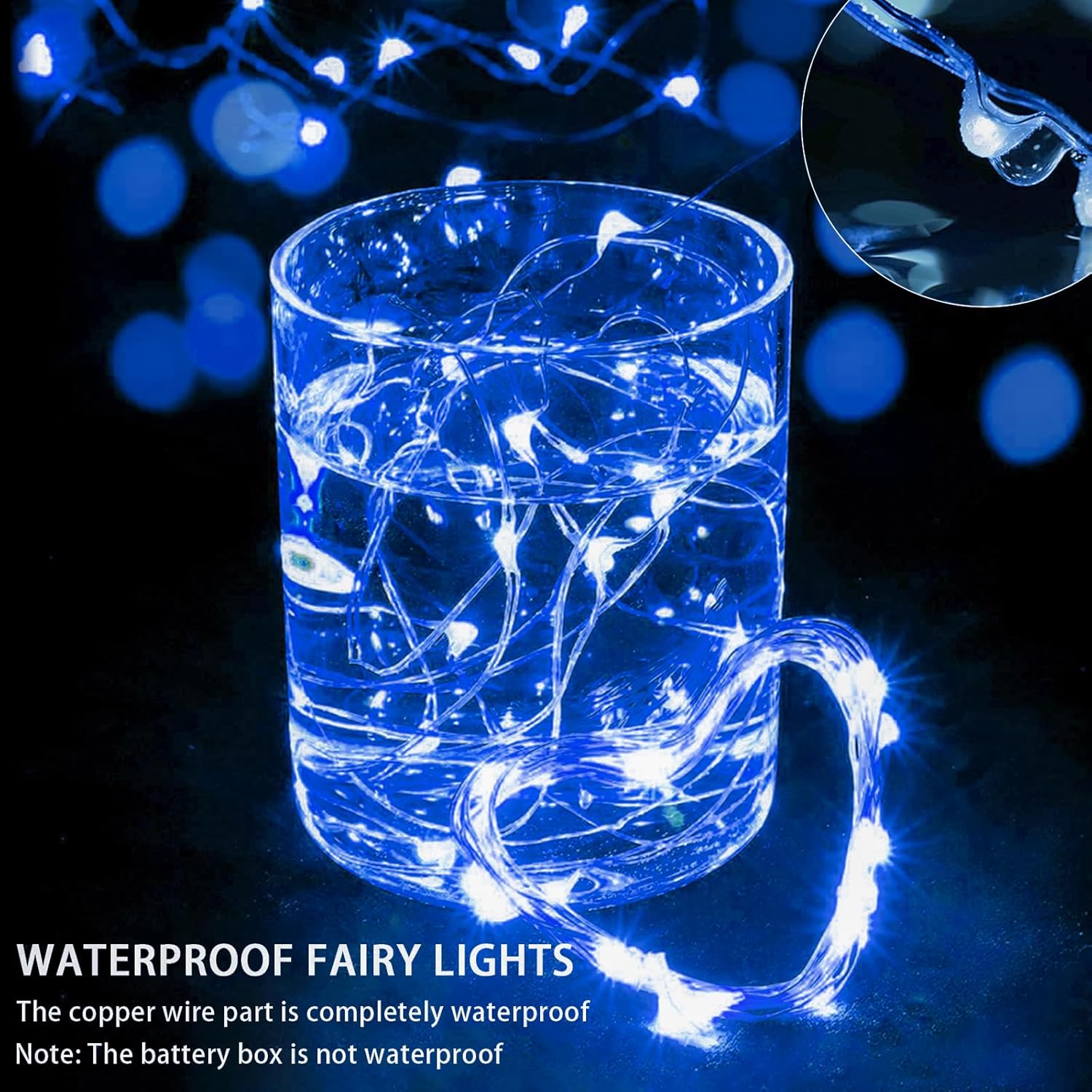 Skiennix 20 LED Blue Fairy Lights - 7Ft Twinkle String Lights | Battery Operated & Waterproof for Weddings, Parties, & Holidays