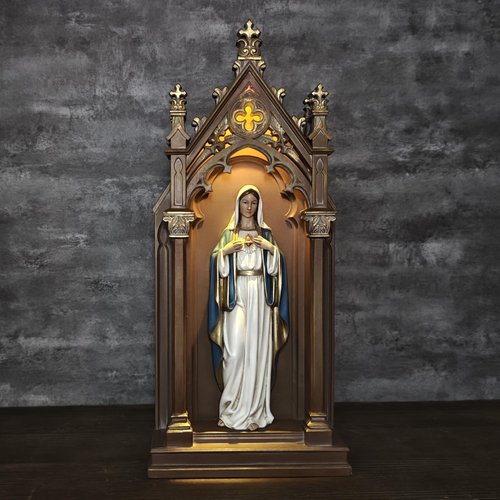 BC Catholic Immaculate Heart of Mary Statue, Virgin Mary Sculpture, 14.9" H Blessed Tabletop Shrine with LED Light, Religious Gift for Mother's Day, Renaissance Sculpture Handpainted by Buildclassic