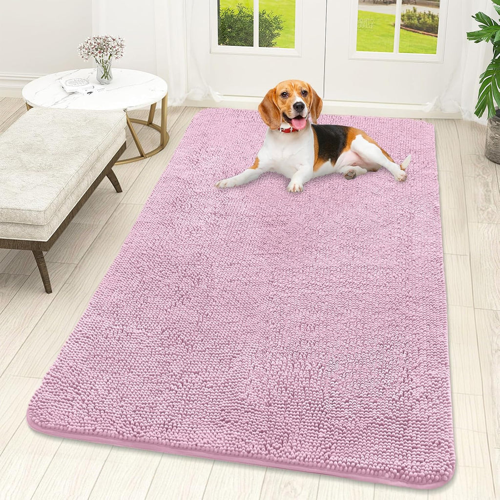 OLANLY Dog Door Mat - Absorbent Non-Slip Chenille Mat for Muddy Paws | Quick Dry 59x32, Dusty Rose