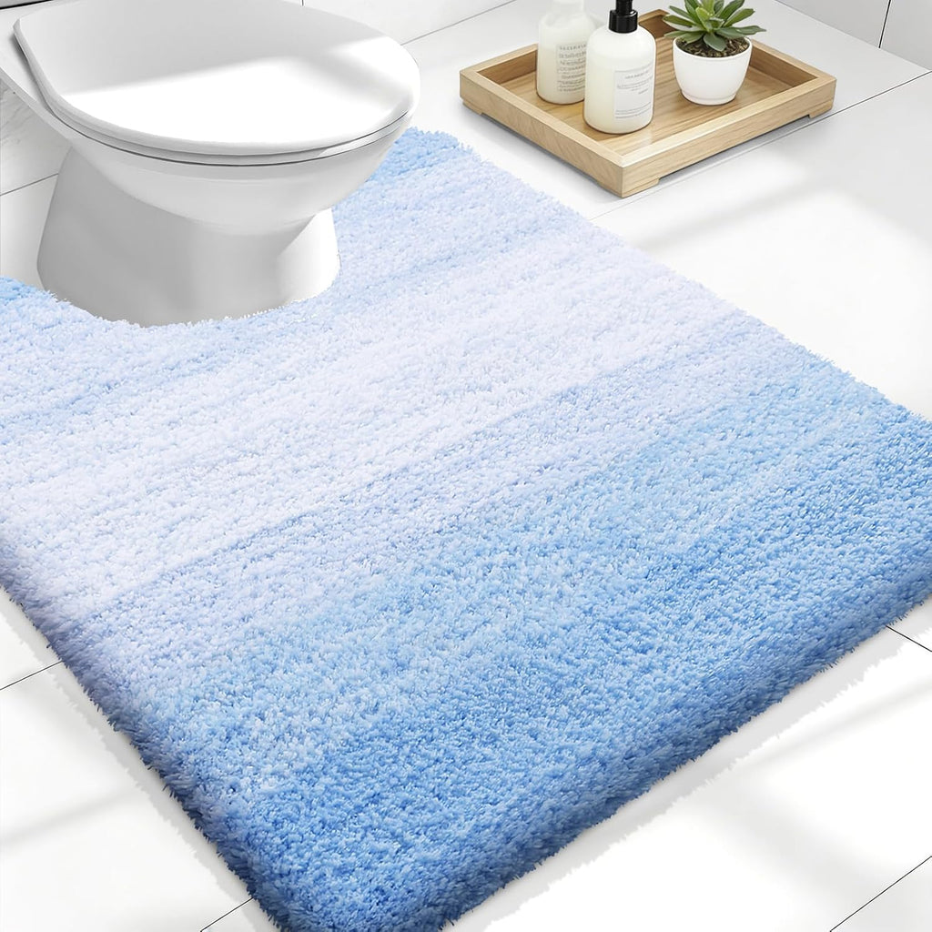 OLANLY Luxury Toilet Rugs - Extra Soft Microfiber U-Shaped Bath Mat 24x20 | Non-Slip Light Blue
