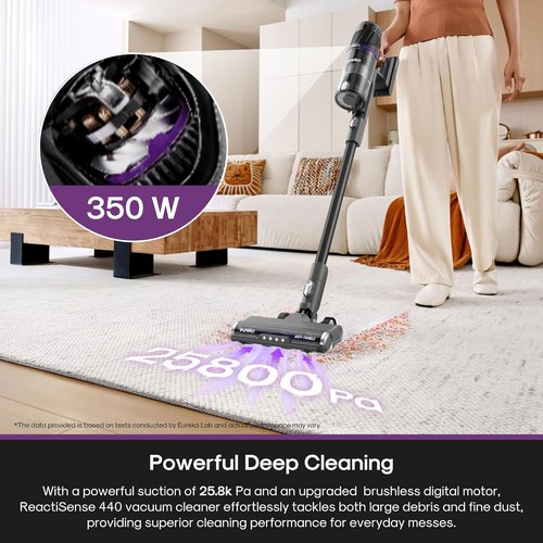 Eureka Cordless Stick Vacuum Cleaner - ReactiSense 440 with 60-Minute Runtime | Anti-Tangle Brushroll for Pet Hair & Carpets