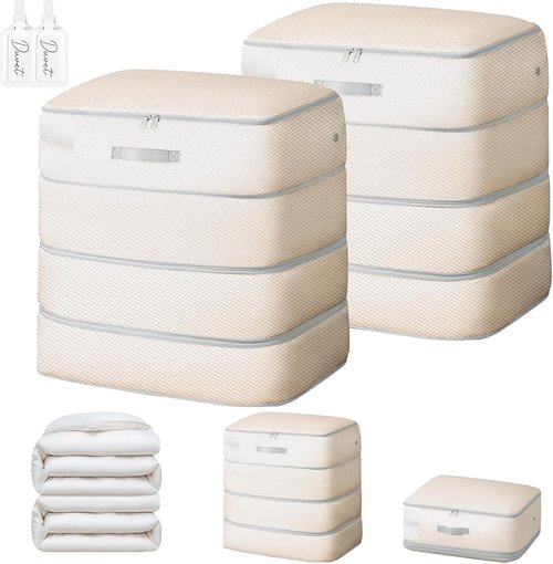 Comforter Storage Bag | Skiennix 130L Large Capacity Washable Compression Organizer - 2-Pack, Beige