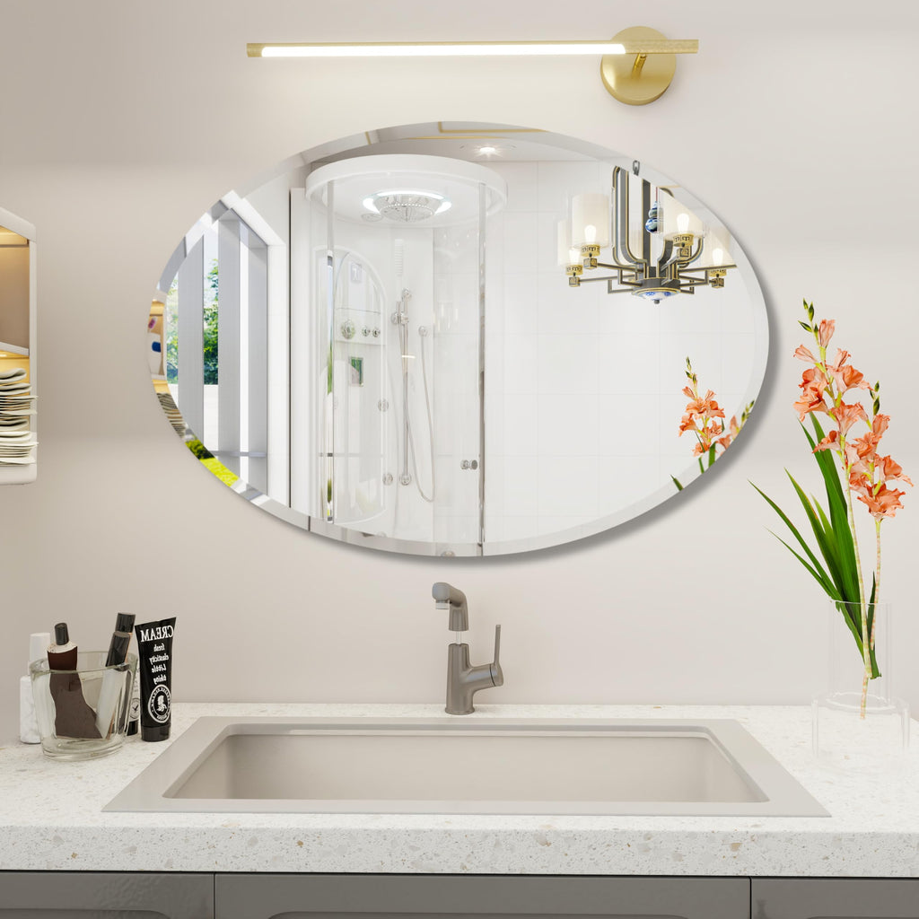Oval Bathroom Mirror,16X24 inch Oval Frameless Mirror, Frameless Mirrors for Bathroom,Beveled Bathroom Mirror.