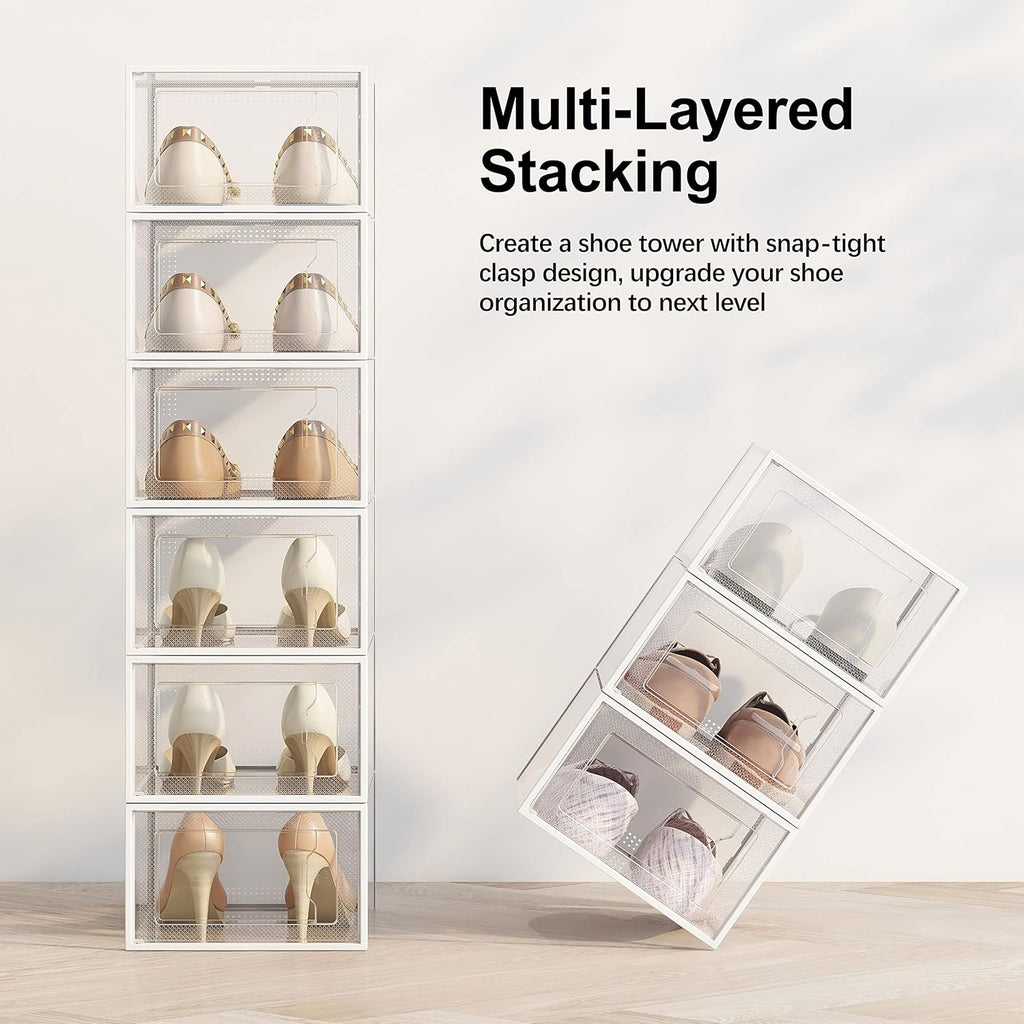 SEE SPRING Shoe Storage Box - 12 Pack Clear Plastic Stackable Organizer for Closet | Space-Saving Design