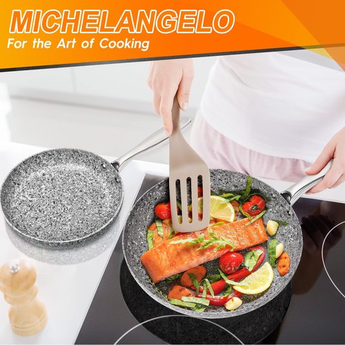 MICHELANGELO Frying Pans Set with 100% APEO & PFOA-Free Stone Non Stick Coating, Granite Skillet Set, Nonstick Skillets 3 Pcs,8/9.5/11 inch