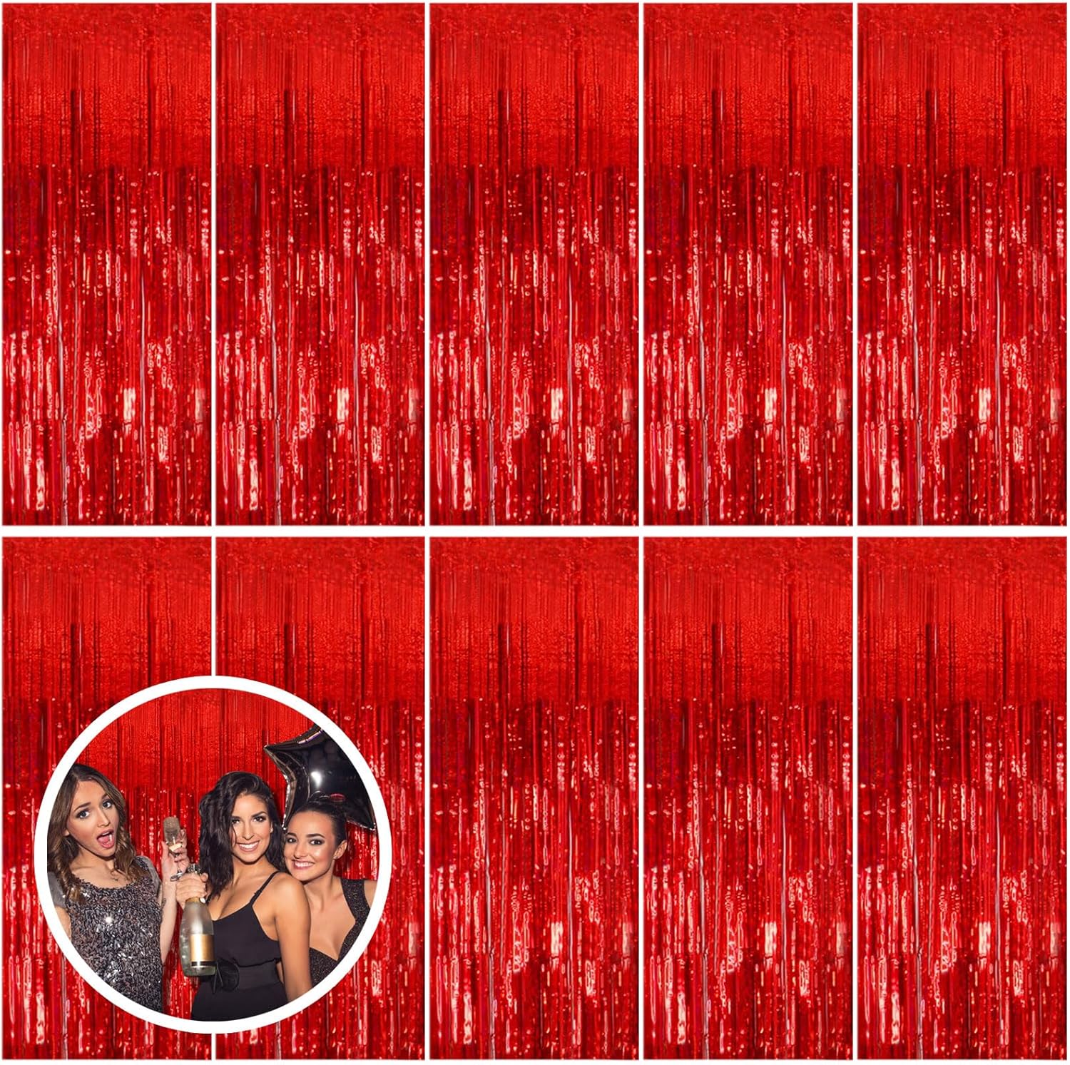 Regine Switzerland 10 Pack Red Streamers - Foil Fringe Backdrop Curtains for Party & Holiday Celebrations
