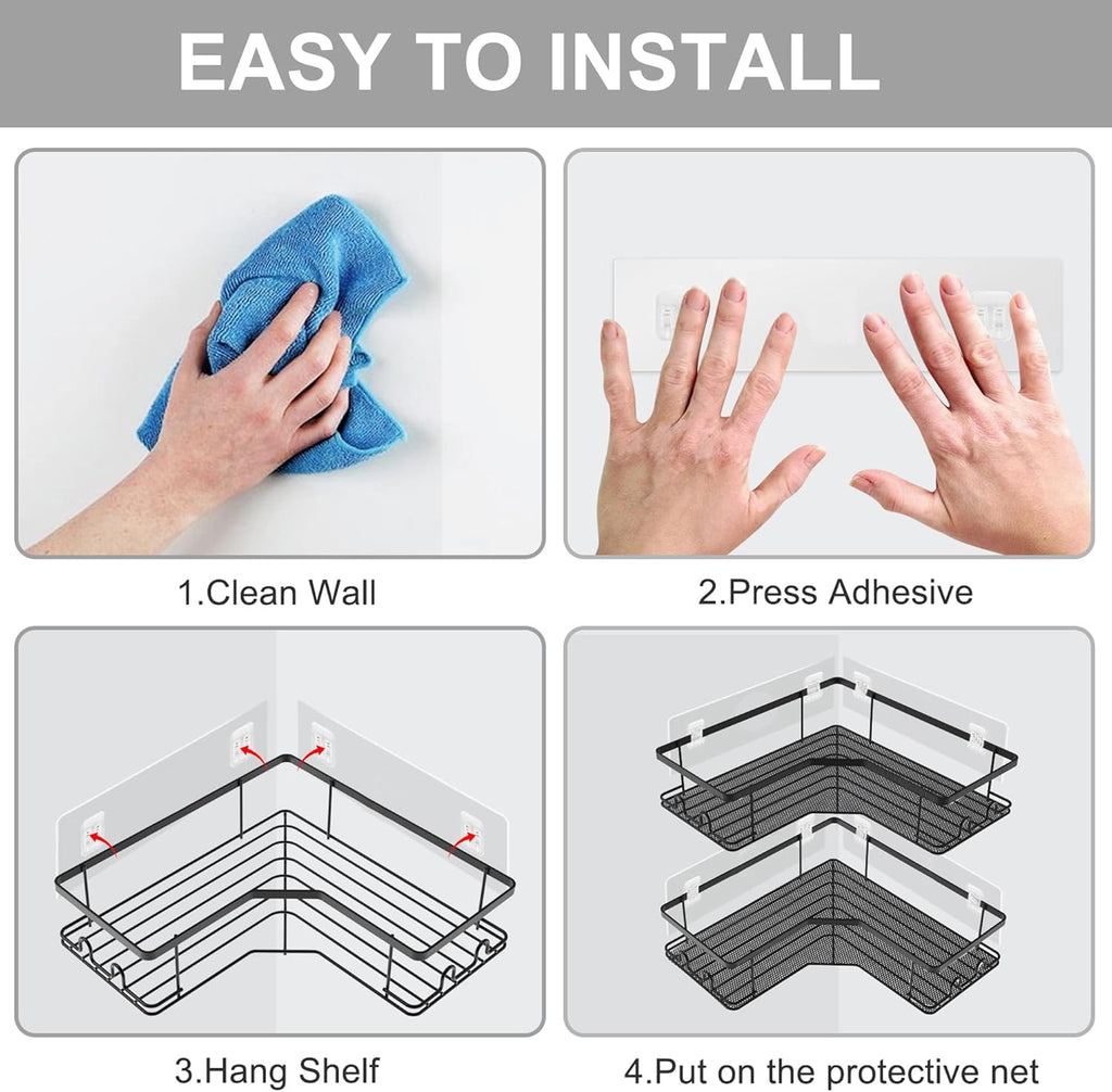 Skiennix Shower Caddy Adhesive Replacement Stickers - No Drilling Bathroom Corner Organizer | 4-Pack