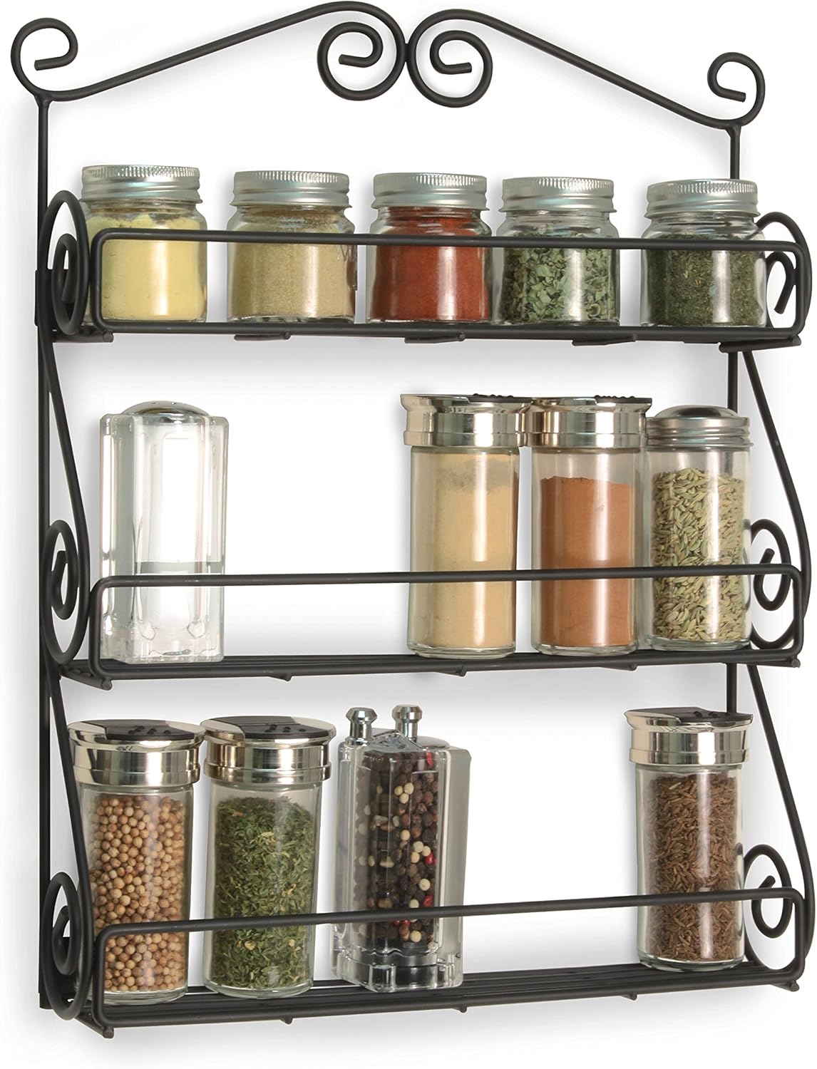 Spectrum Diversified Scroll Wall-Mounted Spice Rack Organizer - 3-Tier Design for Kitchen & Cabinet Storage