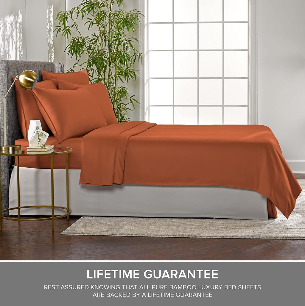 Pure Bamboo Twin Sheets - Luxuriously Soft & Cooling 100% Organic Viscose Bed Sheet Set | Terracotta Color