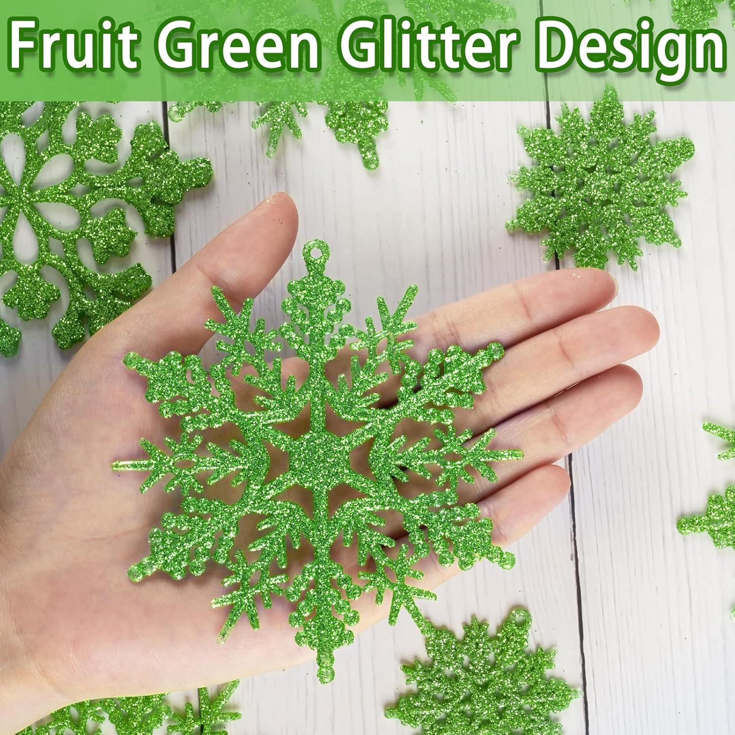 Skiennix 36pcs Christmas Lime Green Snowflake Ornaments - Plastic Hanging Decor for Holiday Home & Parties