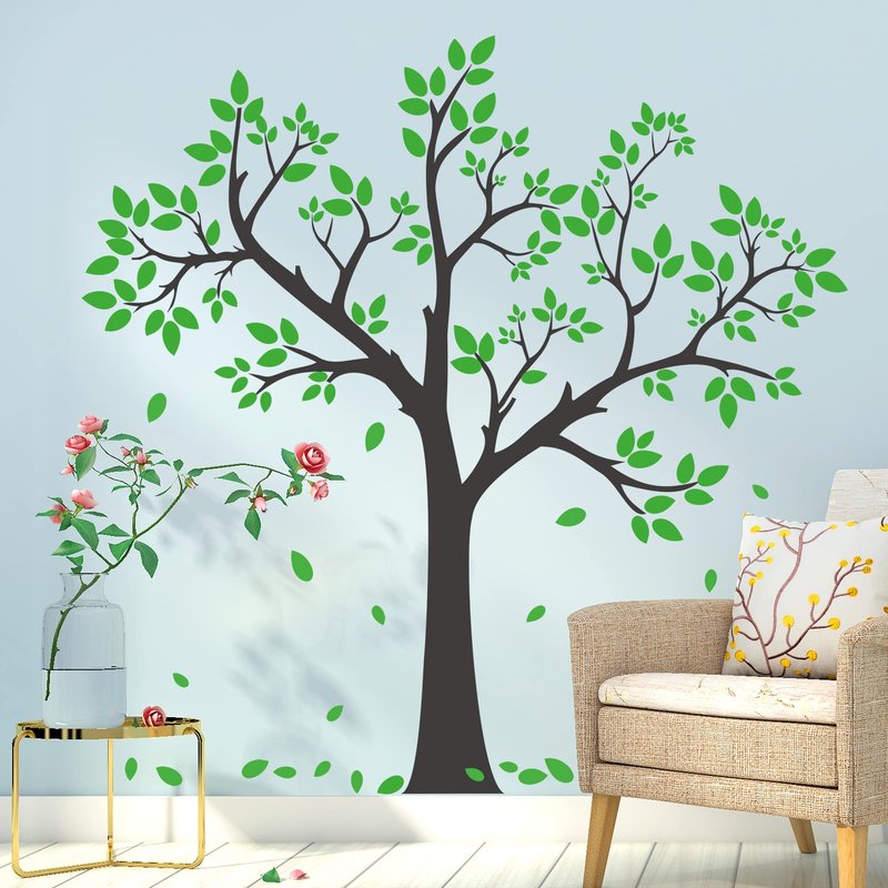 3D Green Tree Wall Decals Leaves Wall Stickers DIY Removable Vinyl Big Trunk Wall Decal for for Kids Girls Boy Bedroom Living Room Nursery Rooms Home Classroom Offices TV Sofa Background Decoration