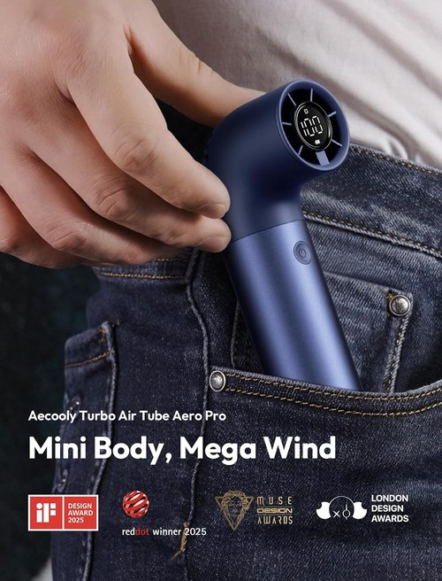 Aecooly Portable Handheld Fan - High-Speed Turbo Air Tube Fan, 19000 RPM, 15H Cooling, Mini Design - Blue
