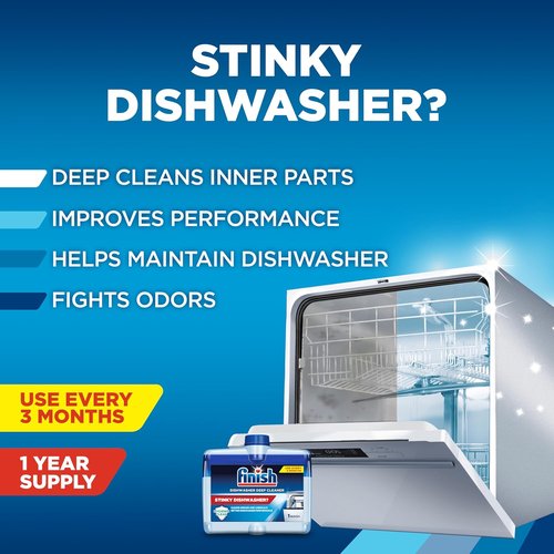 Finish Dishwasher Cleaner Liquid - Deep Cleans Grease & Limescale | 8.45oz, 4 Bottles for Odor-Free Performance