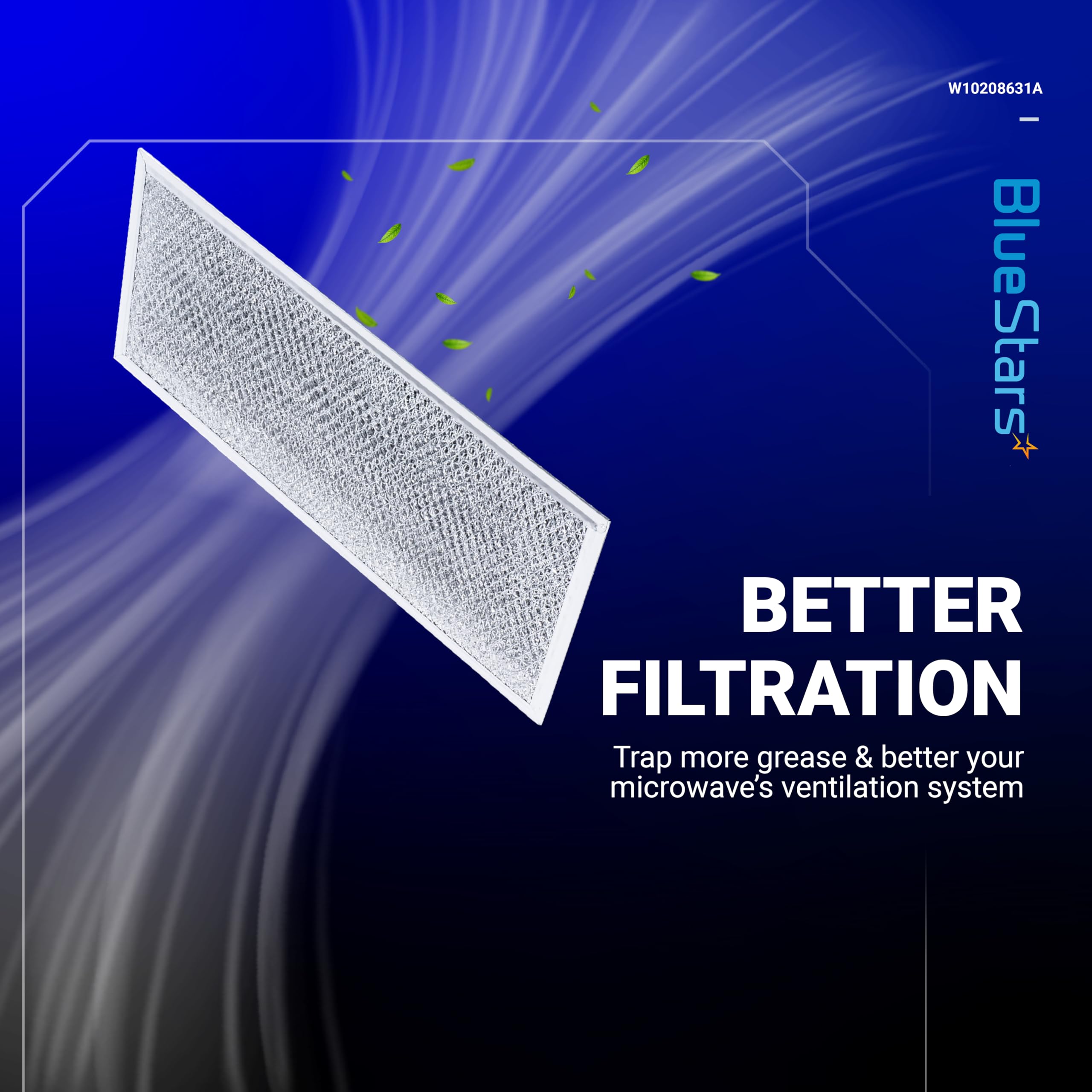 BlueStars Ultra Durable 3-Pack W10208631A Microwave Grease Filter Replacement 13x6in Aluminum Mesh Screen Grease Filter - Compatible with Whirlpool G.E Microwaves