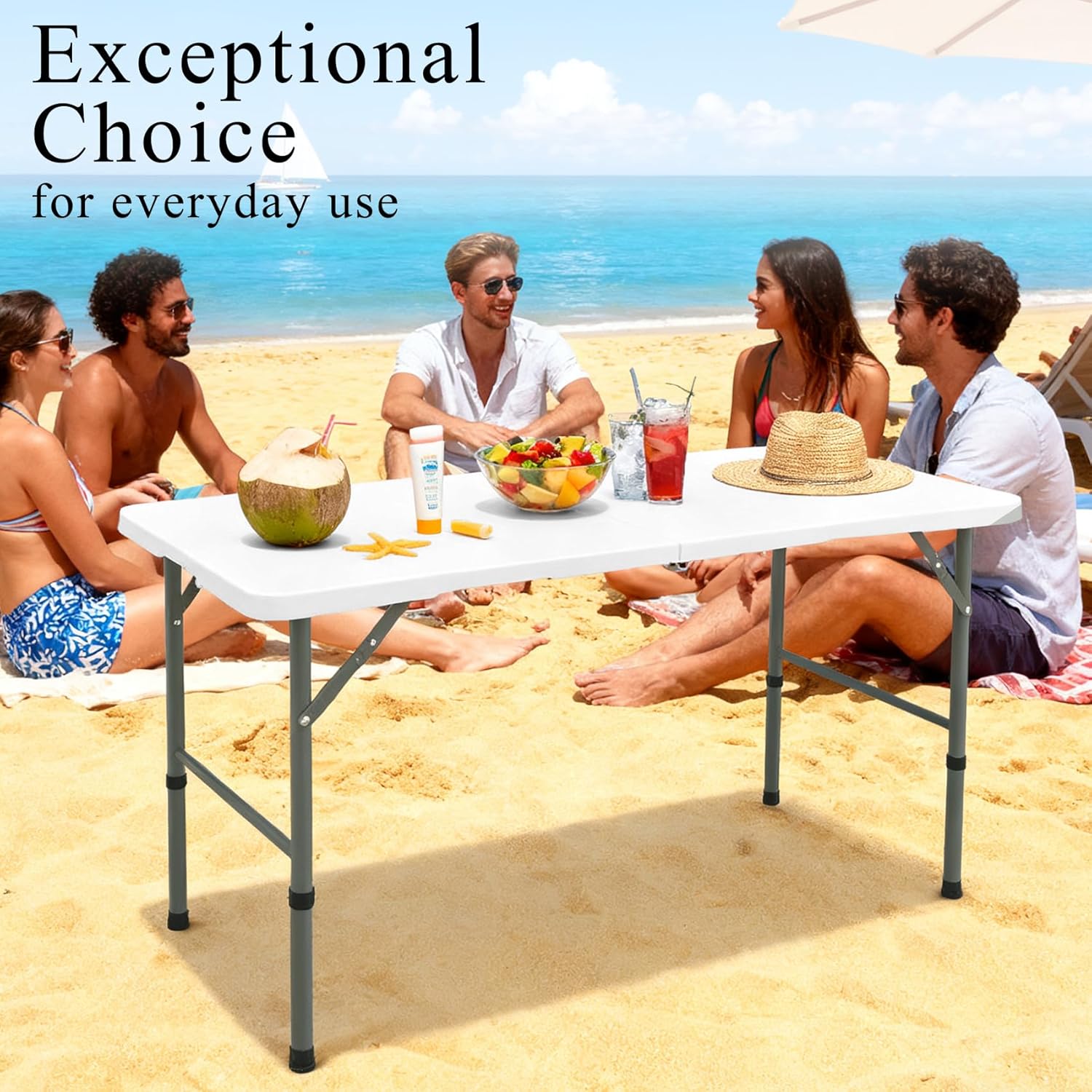 Skiennix Folding Table - Lightweight Portable Rectangular Design with Carrying Handle | 4 FT, White for Indoor/Outdoor Use