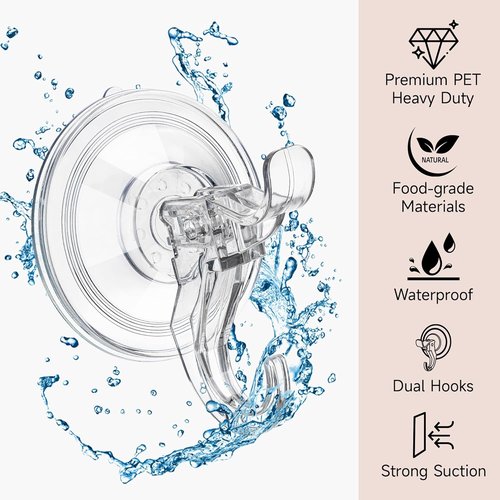 ANDGOO Large Suction Cup Hooks - Heavy Duty Removable Shower Hooks for Towel & Robe | Clear, 4 Pack