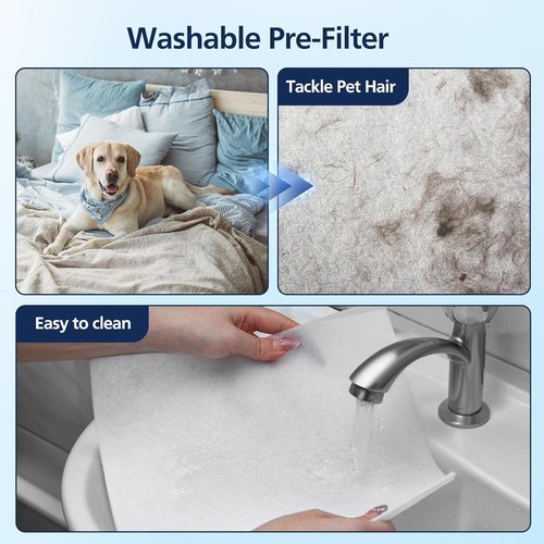 Mooka PR1 Replacement Filter - HEPA Activated Carbon for Large Rooms up to 2200 sq.ft | 4 Washable Filters for Pets & Allergens
