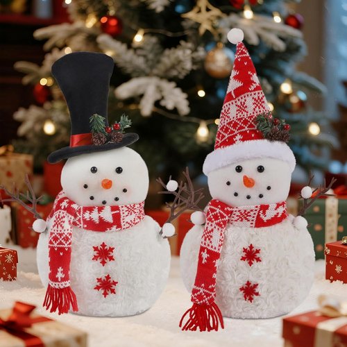 Cllayees Christmas Plush Snowman Dolls - 16 Inch Tabletop Decorations for Holiday Decor | 2 Pack