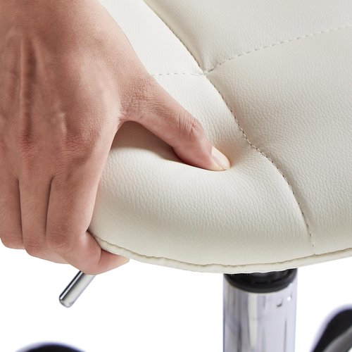 VECELO Armless Home Office Desk Chair, Height Adjustable, PU Leather 360 Degree Swivel with Wheels, Stylish Casual Vanity Seat for Study, Work, Makeup, Leisure, Weight up to 330 Lbs, White