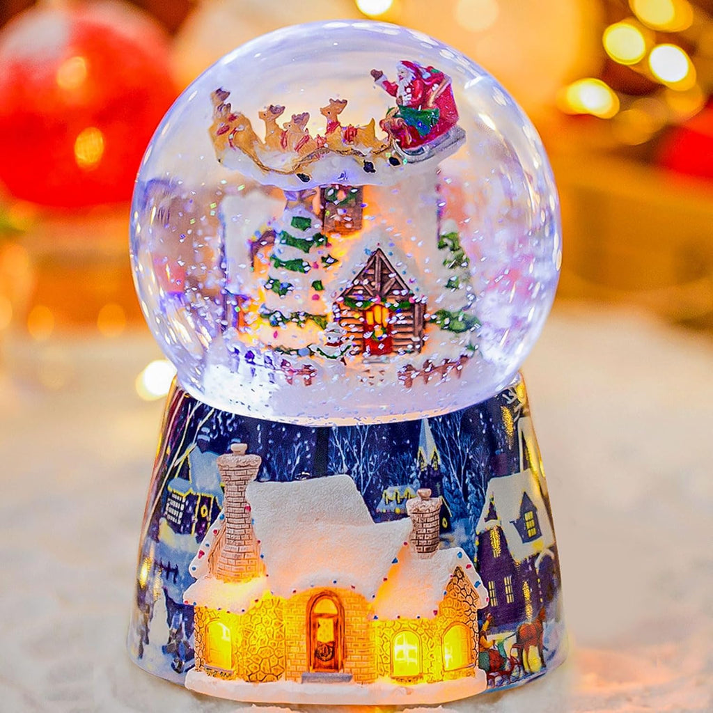 Regine Switzerland Christmas Music Box - Musical Snow Globe with Rotating Santa | Plays 14 Festive Songs