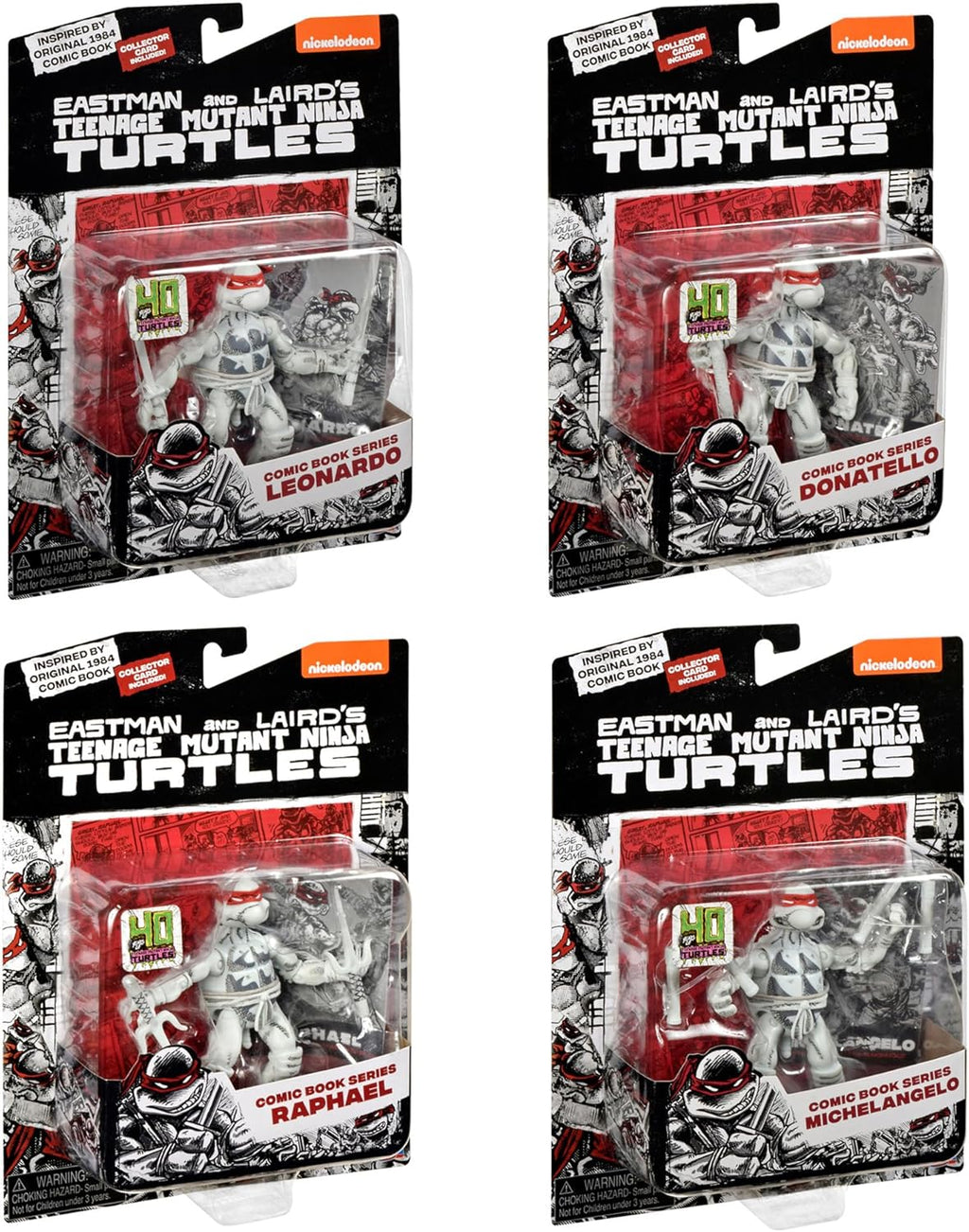Playmates Toys Teenage Mutant Ninja Turtles Comic Book Figures - Black & White Set with Comic Book