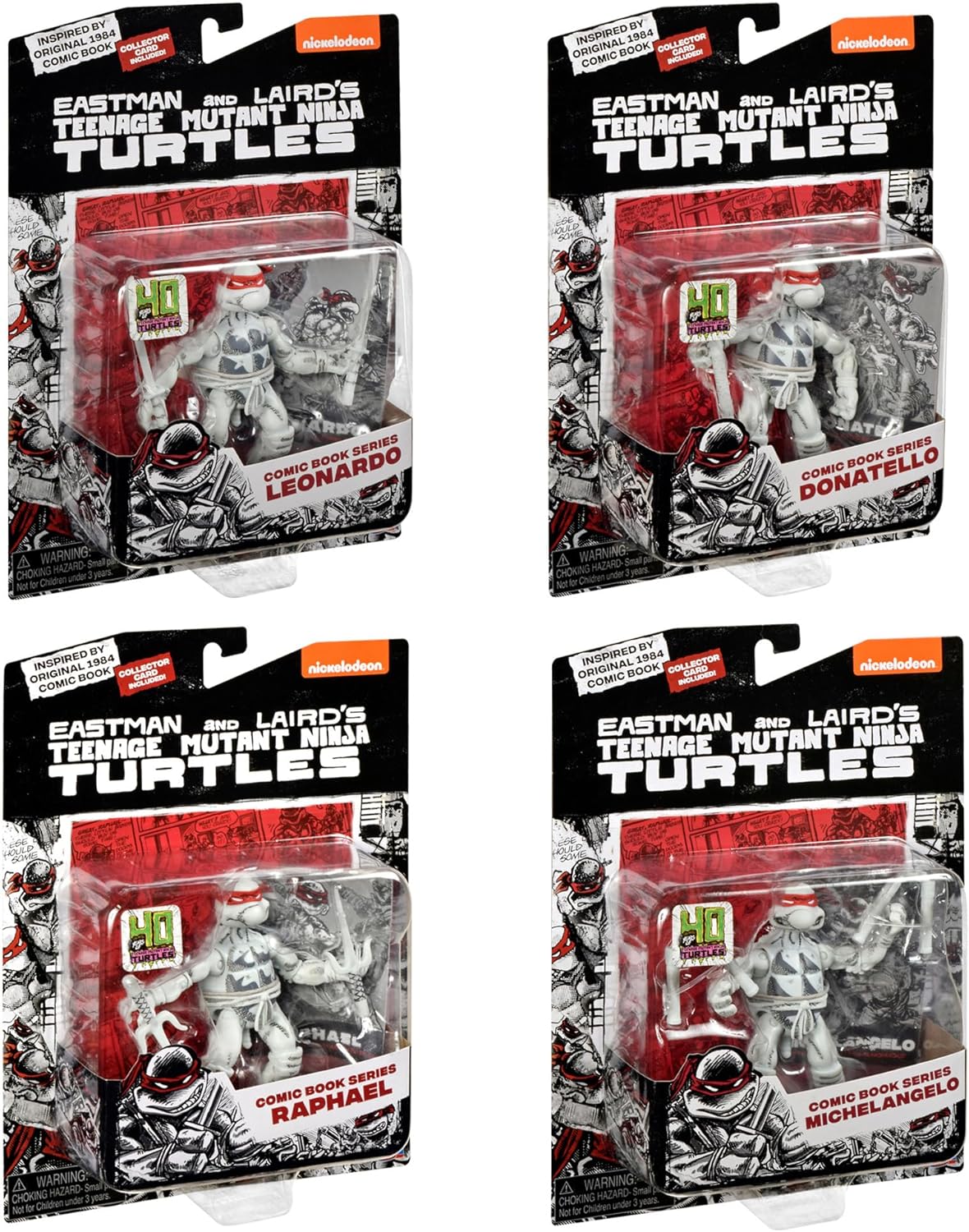 Playmates Toys Teenage Mutant Ninja Turtles Comic Book Figures - Black & White Set with Comic Book