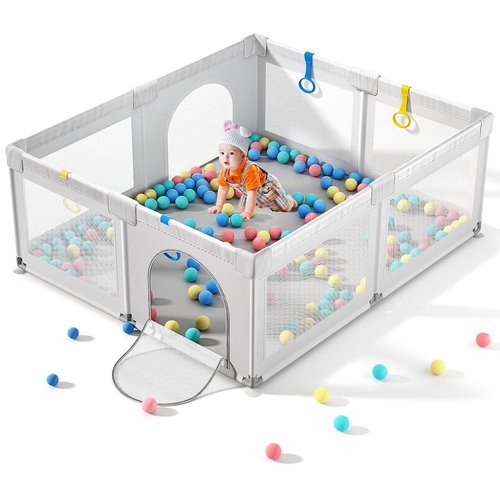 Cherrysea Baby Playpen - Large Anti-Fall Safety Play Center with Gate & 30 Ocean Balls | Toddler Play Area
