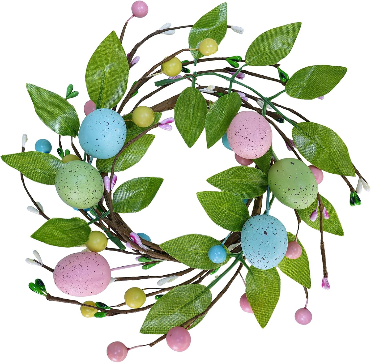 Winlyn Easter Egg Candle Rings - 4 Pcs Spring Wreaths with Pastel Eggs & Berries | 11" Holiday Decor