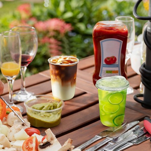 KesaPlan 50 Pack 16oz Clear Plastic Cups with Sip Lids, Disposable Iced Coffee Cup with Strawless Lid for Party Wedding Catering Events, To Go Cups for Cold Drinks Smoothie Milkshake Lemonade Bubble