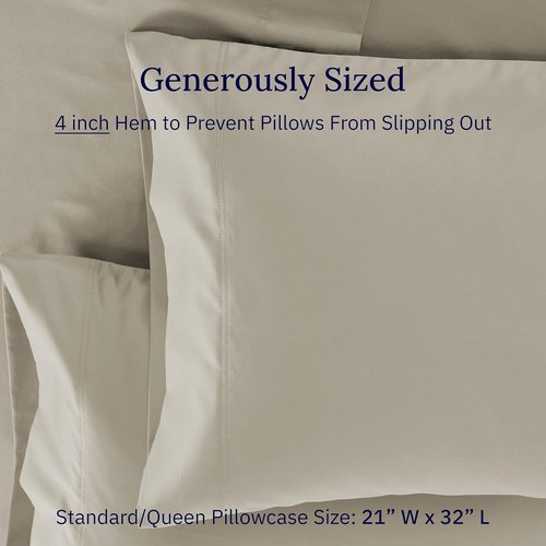 California Design Den Luxuriously Soft 600 Thread Count Cotton Pillow Cases - Set of 2, Queen Size (Taupe)