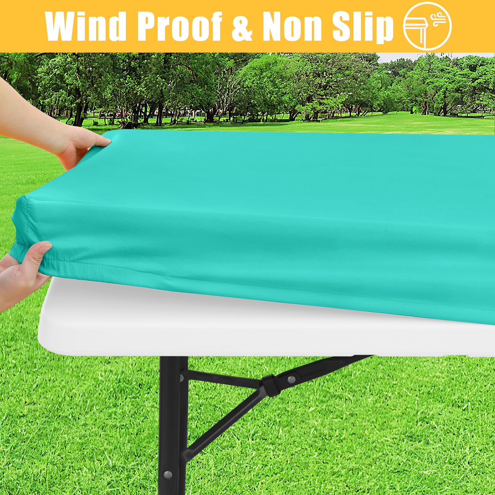Spotjoy Rectangle Table Cloth, Waterproof Elastic Fitted Tablecloth for 4 Foot Folding Tables, Washable Polyester Tablecloths for Picnic, Camping, Outdoor (Green, 24"x48")