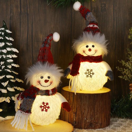 Juegoal Lighted Snowmen Figurines - 10 Inch Christmas Table Decorations | Battery Operated Holiday Ornaments