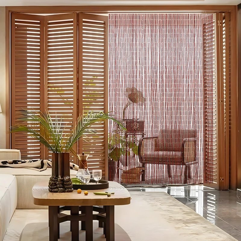 Boshen Handmade Bamboo Beaded Curtains for Doorways, 65 Strands 35.5x78.7inch Natural Wood Boho Hanging Door Beads Curtains Room Divider for Home Decor Hallway Window(Brown)