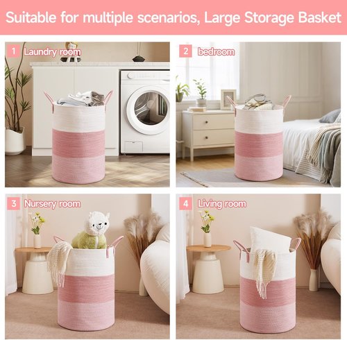 CLHMILY&Z 80L Round Laundry Basket - Stylish Pink Storage Hamper for Blankets, Toys & Nursery Essentials | 16.5x22.5 Inches