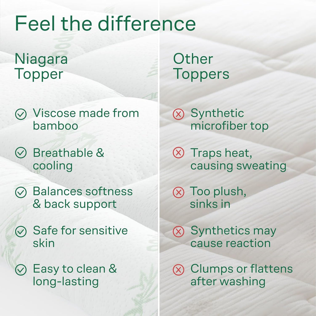 Niagara Ultra Soft Mattress Topper - Viscose Bamboo Pillow Top for Back Pain Relief | Full Size, Green