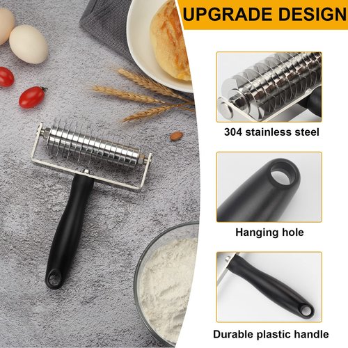 EVEDMOT Pastry Lattice Roller Cutter, Stainless Steel Multi-Wheel Dough Cutter with Comfortable Grip Handle, Pie Crust Strip Cutters for Pastry, Pizza Dough, Bread & Beef Wellington