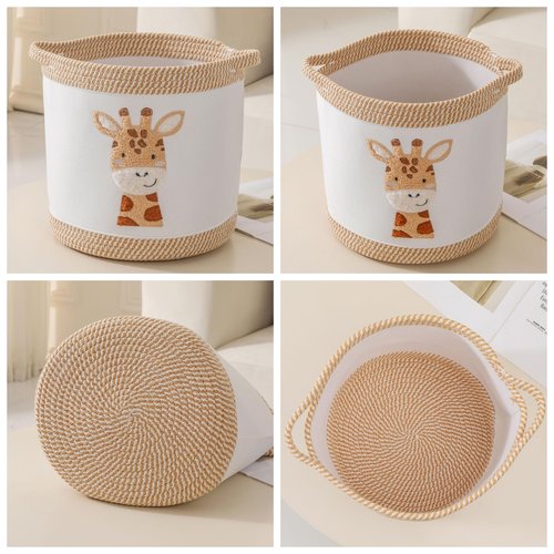 Tidelit Toy Basket for Baby Laundry Hamper Blanket Baskets Cute Giraffe Nursery Hampers Toy Storage Basket, Woven Cotton Rope Nursery Organization Bins For Girls Boys Kids Newborn Gifts Baskets