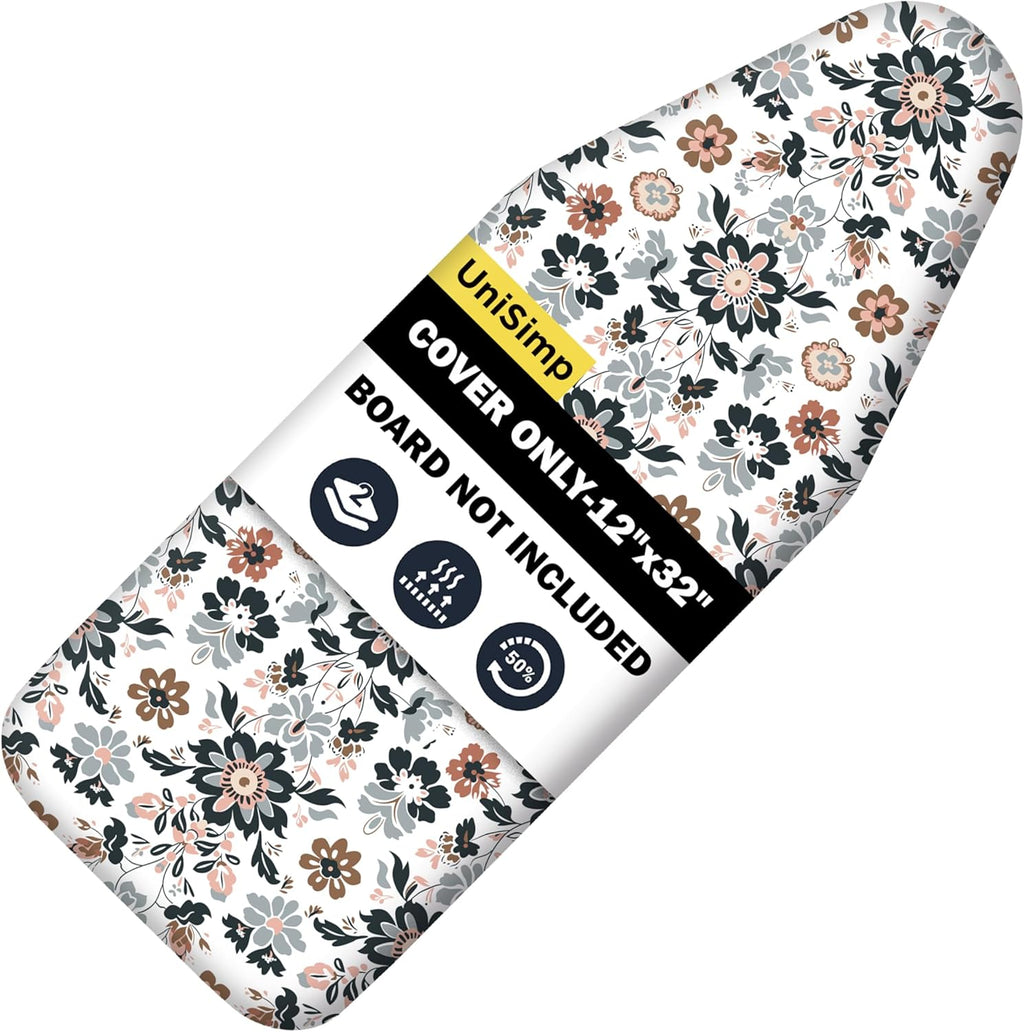 UniSimp Small Ironing Board Cover - Heat Resistant Cotton Canvas Pad | 12"x32" Floral Design