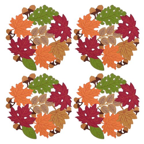 Simhomsen Embroidered Fall Autumn Thanksgiving Multi-Color Leaves Table Runner (Round 15 inches (Set of 4))