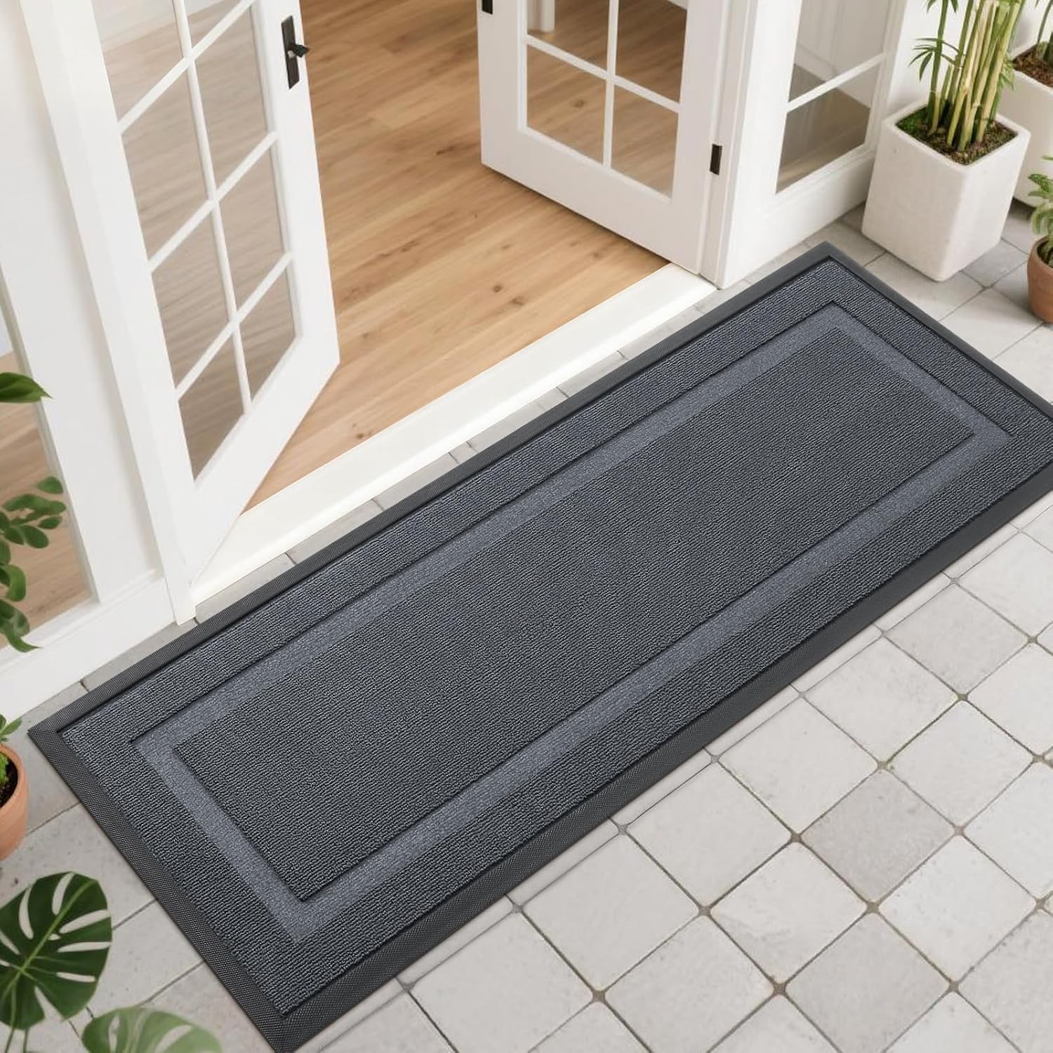 OLANLY Indoor Outdoor Front Door Mat - Waterproof All-Season Doormat, Sturdy Rubber, 47x17, Charcoal Gray