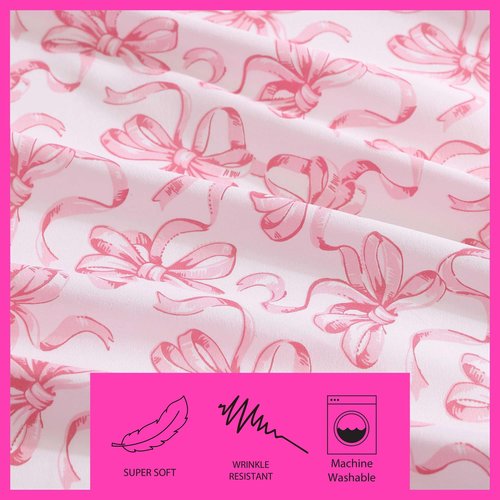 Betsey Johnson - Full Size Sheet Set, Ultra-Soft Bedding with Smooth & Silky Feel, Deep Pockets, Bed Sheets with Matching Fitted Sheet & Pillowcases (Ballet Bows Pink)