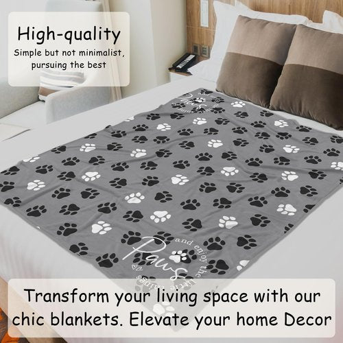 HIWX Dog Blanket, Dog Mom Lovers Owners Gifts for Women, Pet Lovers Gifts, Puppy Paws Print Throw Blanket for Couch Bed Sofa Living Room Bedroom Decor, 50x60 Inches
