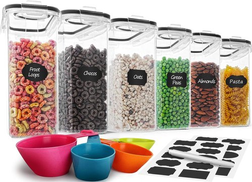 MCIRCO Cereal Container Set - Airtight Food Storage Dispensers with Measuring Tools | 4L (135.2oz) - Set of 6