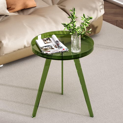 Dewrhiixe Clear Acrylic Side Table, Round End Table Nightstand Bedside Table Small Circle with Tray for Living Room Bedroom Office Small Space (Green)