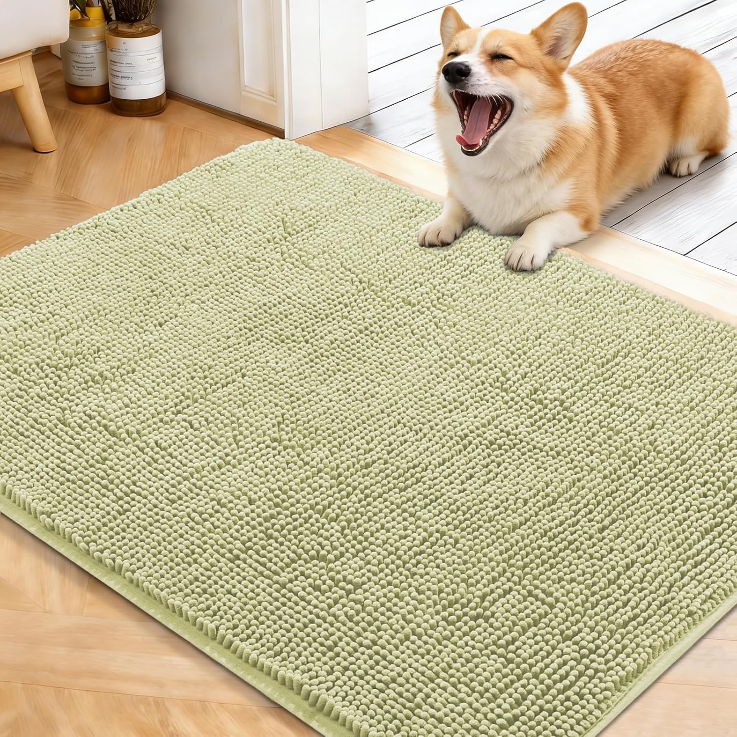 OLANLY Dog Door Mat - Absorbent Non-Slip Washable Doormat for Muddy Paws | 40x32, Quick Dry Chenille in Vanilla