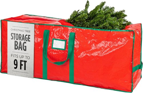 Handy Laundry Christmas Tree Storage Bag - Heavy Duty Waterproof Tarp for 9-Foot Tree | Reinforced Handles & Double Zipper, Red
