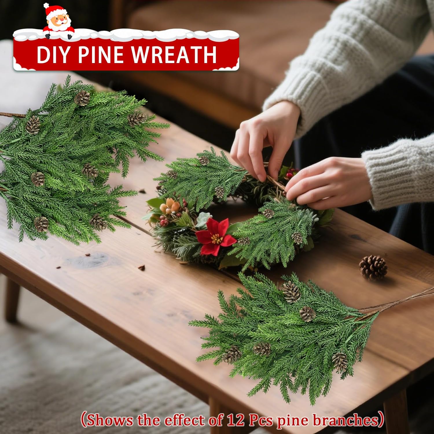 Skiennix Christmas Greenery Stems - Realistic Pine & Cedar Picks with Pinecones | 6 Pcs for Home Decor