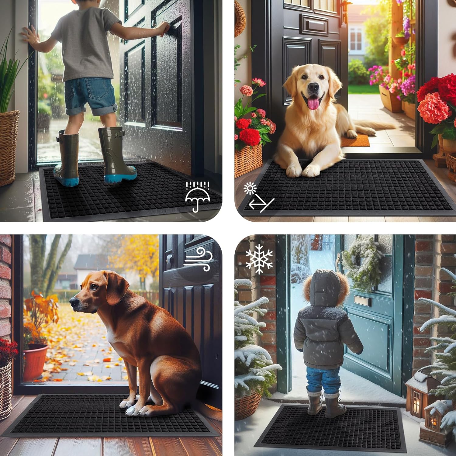 Smiry Heavy Duty Rubber Doormat | Non-Slip, Dirt-Trapping, Easy Clean | 35x23 Inch, Black