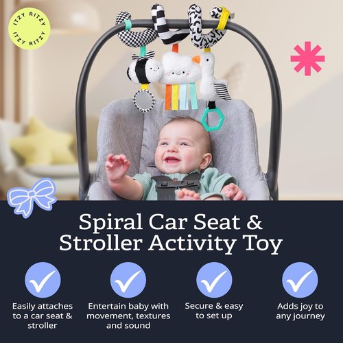 Itzy Ritzy Spiral Car Seat & Stroller Activity Toy - Engaging Hanging Toys with Mirror & Ribbons for Infants