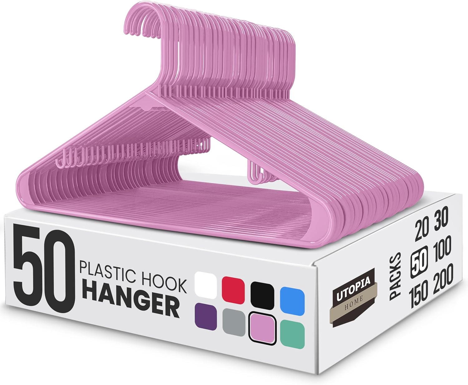 Utopia Home Plastic Hangers - Durable Space-Saving Closet Organizers | 50 Pack in Pink for Shirts, Pants & Coats